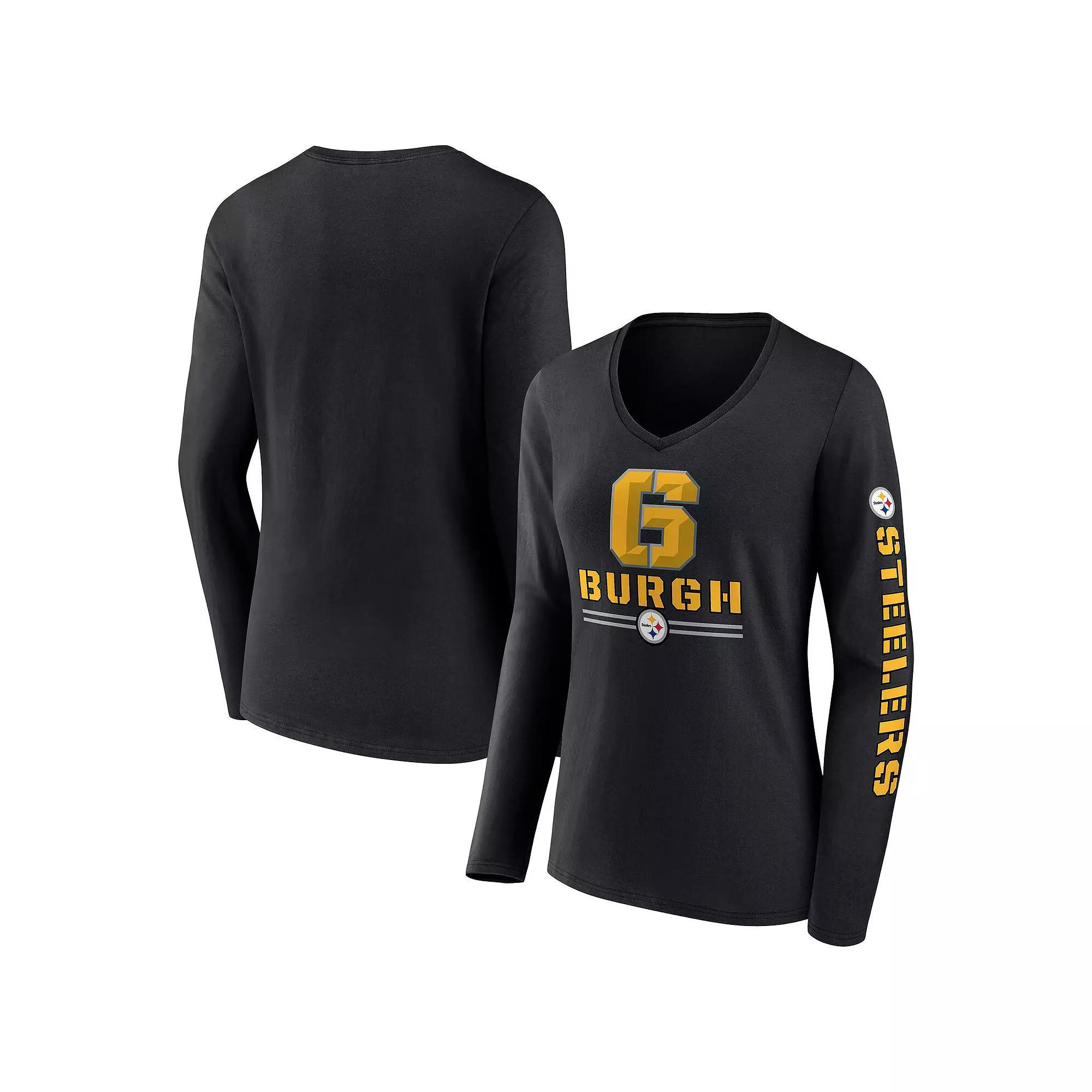 Women's Fanatics Branded Black Pittsburgh Steelers Hometown Sweep Long Sleeve V-Neck T-Shirt, Size: Small Product Image