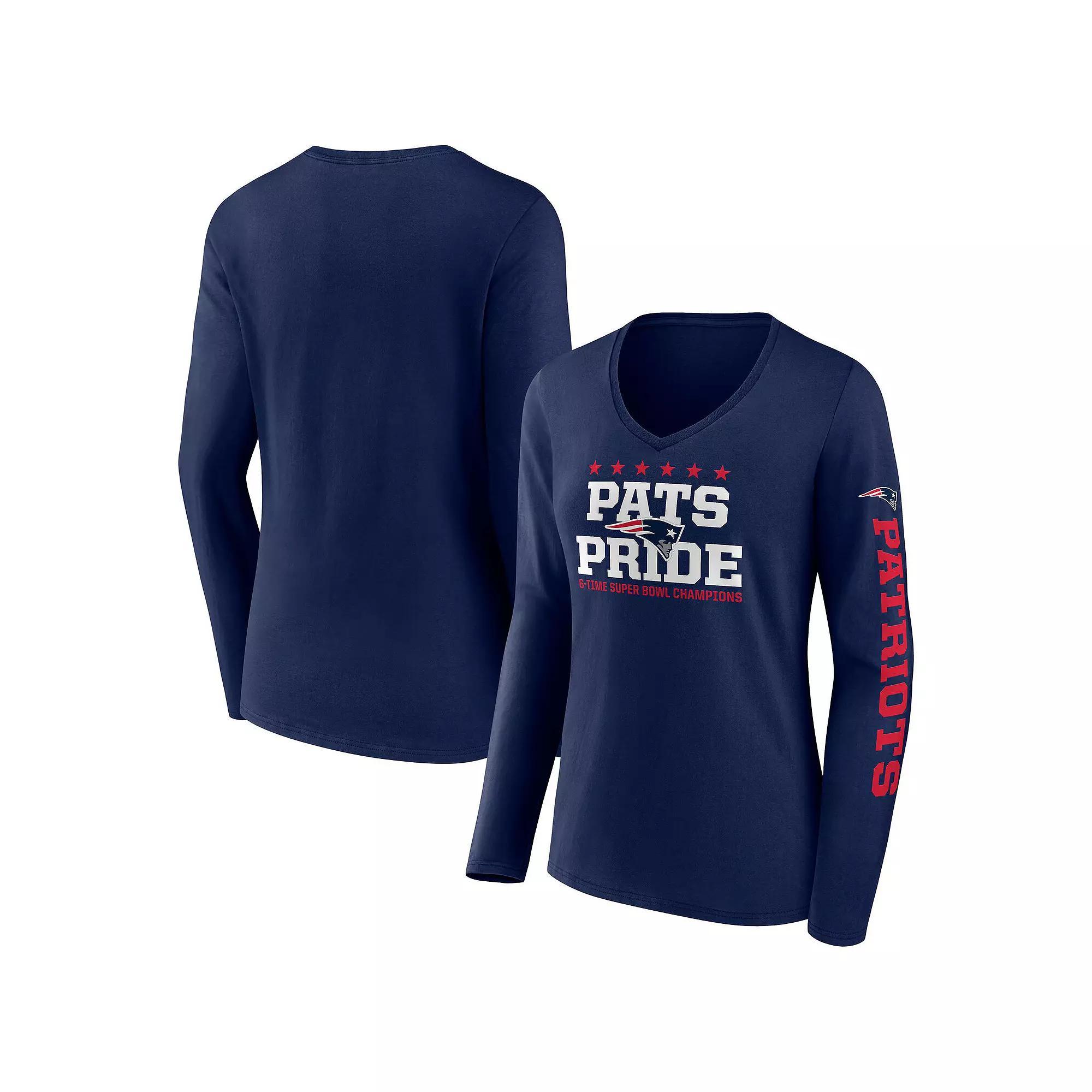 Women's Fanatics Branded Navy New England Patriots Hometown Sweep Long Sleeve V-Neck T-Shirt, Size: 3XL, Blue Product Image