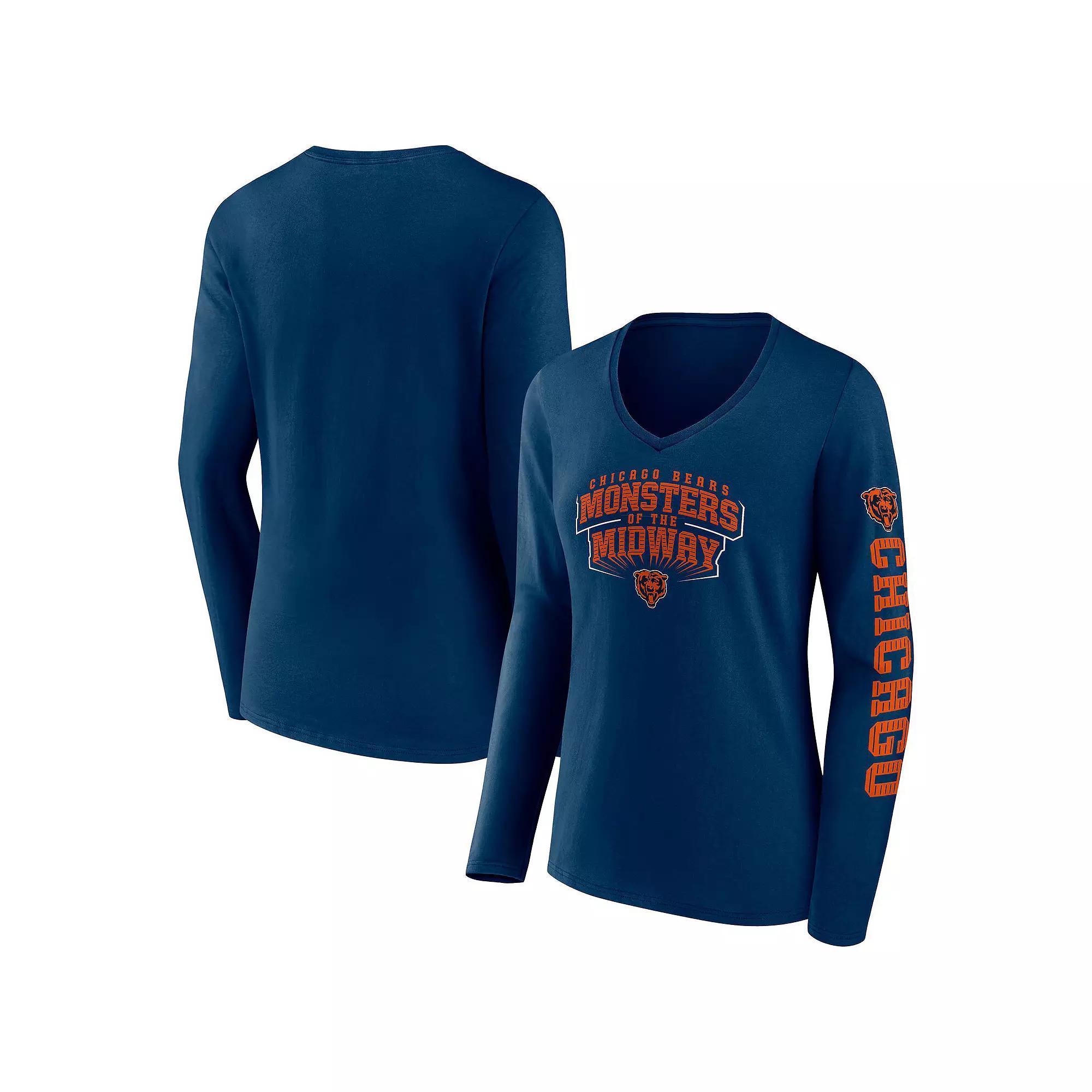 Women's Fanatics Branded Navy New England Patriots Hometown Sweep Long Sleeve V-Neck T-Shirt, Size: 3XL, Blue Product Image