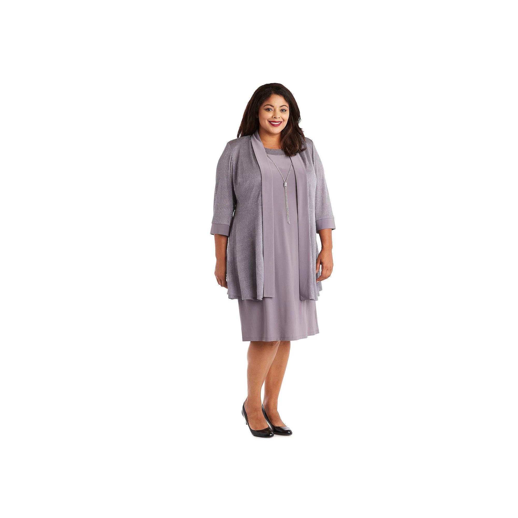 Plus Size R&M Richards 2-Piece Metallic Rib Jacket Dress, Women's, Size: 14 W, Silver Product Image