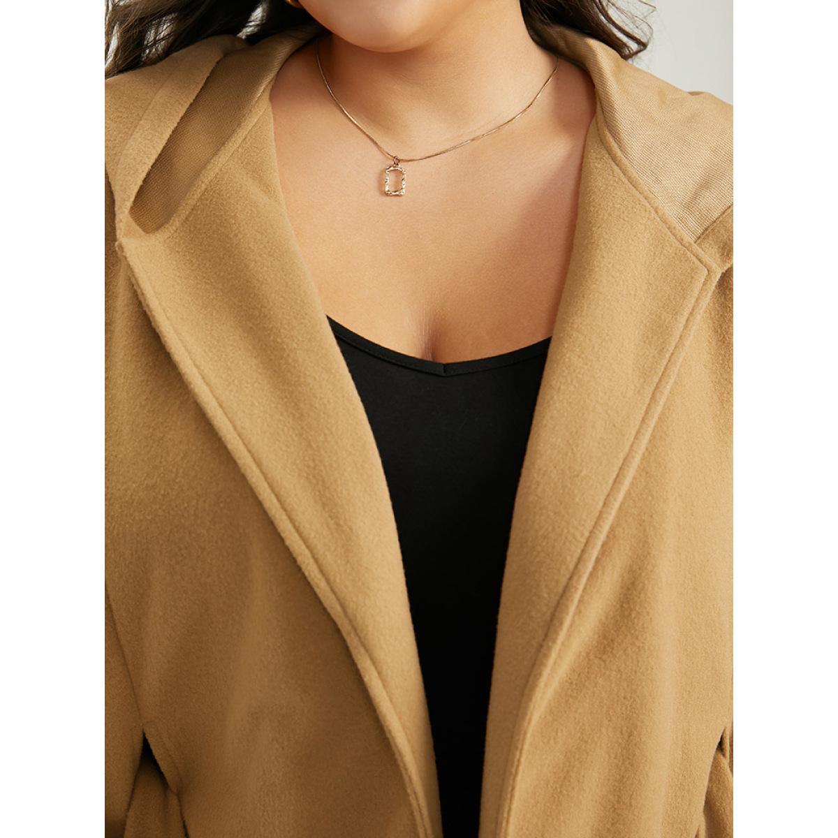 Plus Size Solid Hooded Belted Batwing Sleeve Jacket Women Chocolate Casual Plain Ladies Dailywear Winter Coats BloomChic 12/L Product Image