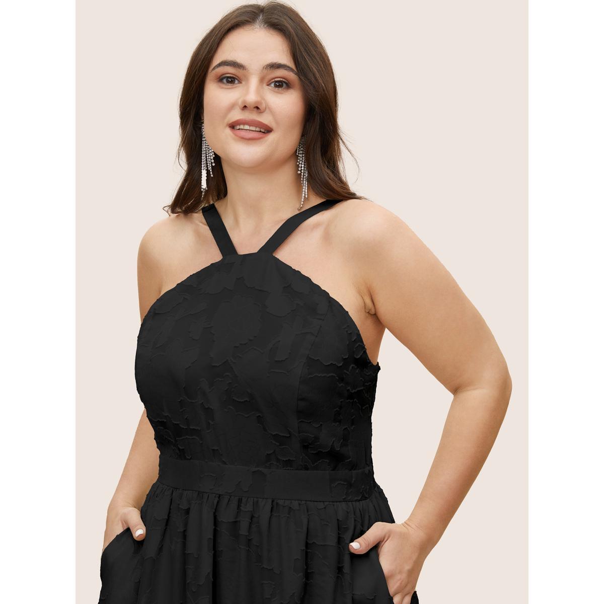 Plus Size Abstract Textured Shirred Pocket Dress Black Women Formal Non Sleeveless Curvy BloomChic 22-24/3X Product Image