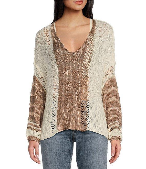 Angie Long Sleeve Open Weave Pullover Sweater Product Image
