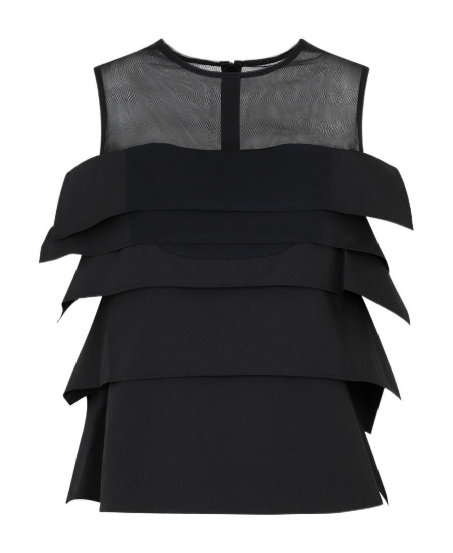SACAI Ruffled Sheer-yoke Sleeveless Top In Black Product Image