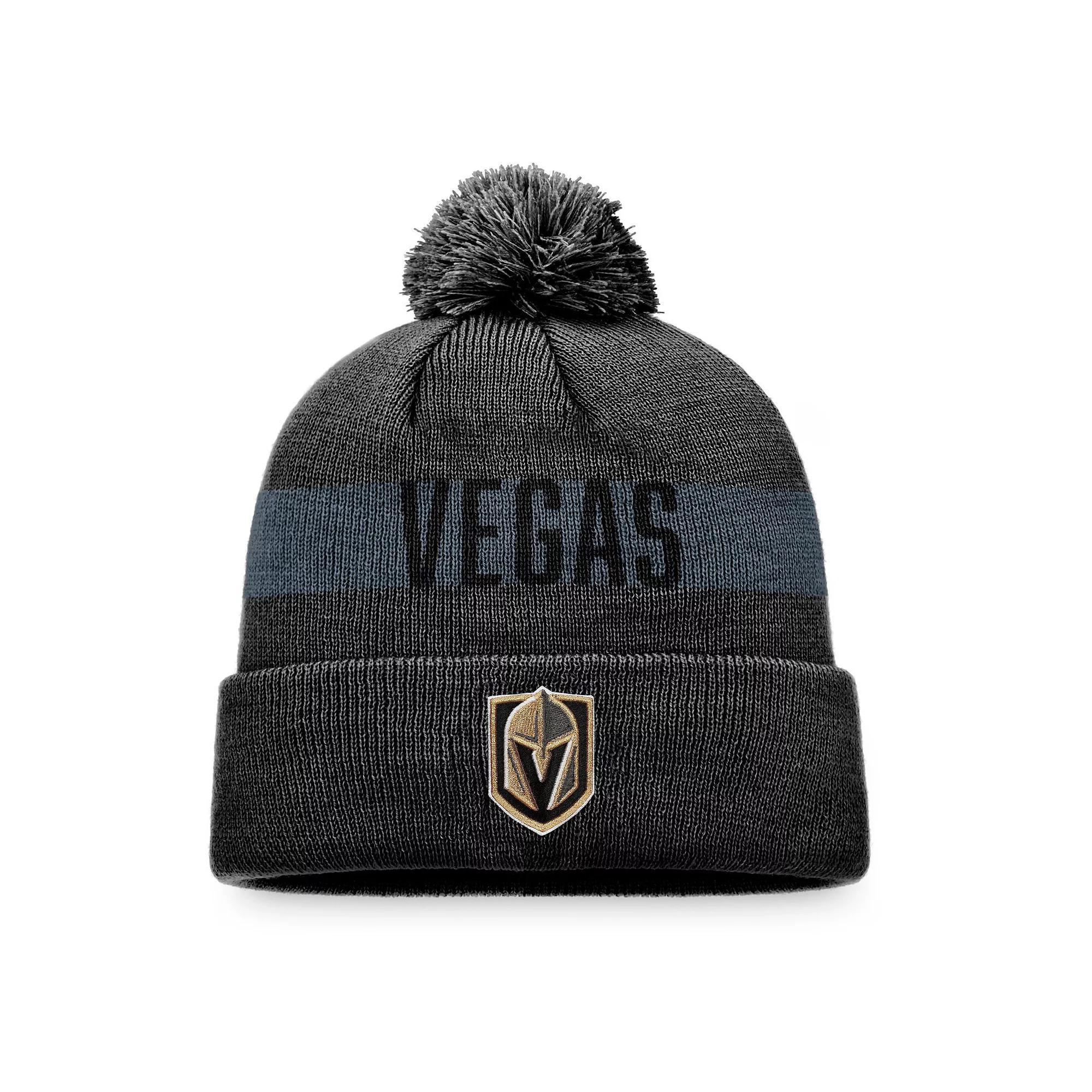 Men's Fanatics Branded Charcoal Vegas Golden Knights Fundamental Patch Cuffed Knit Hat with Pom, Lvk Charco Product Image