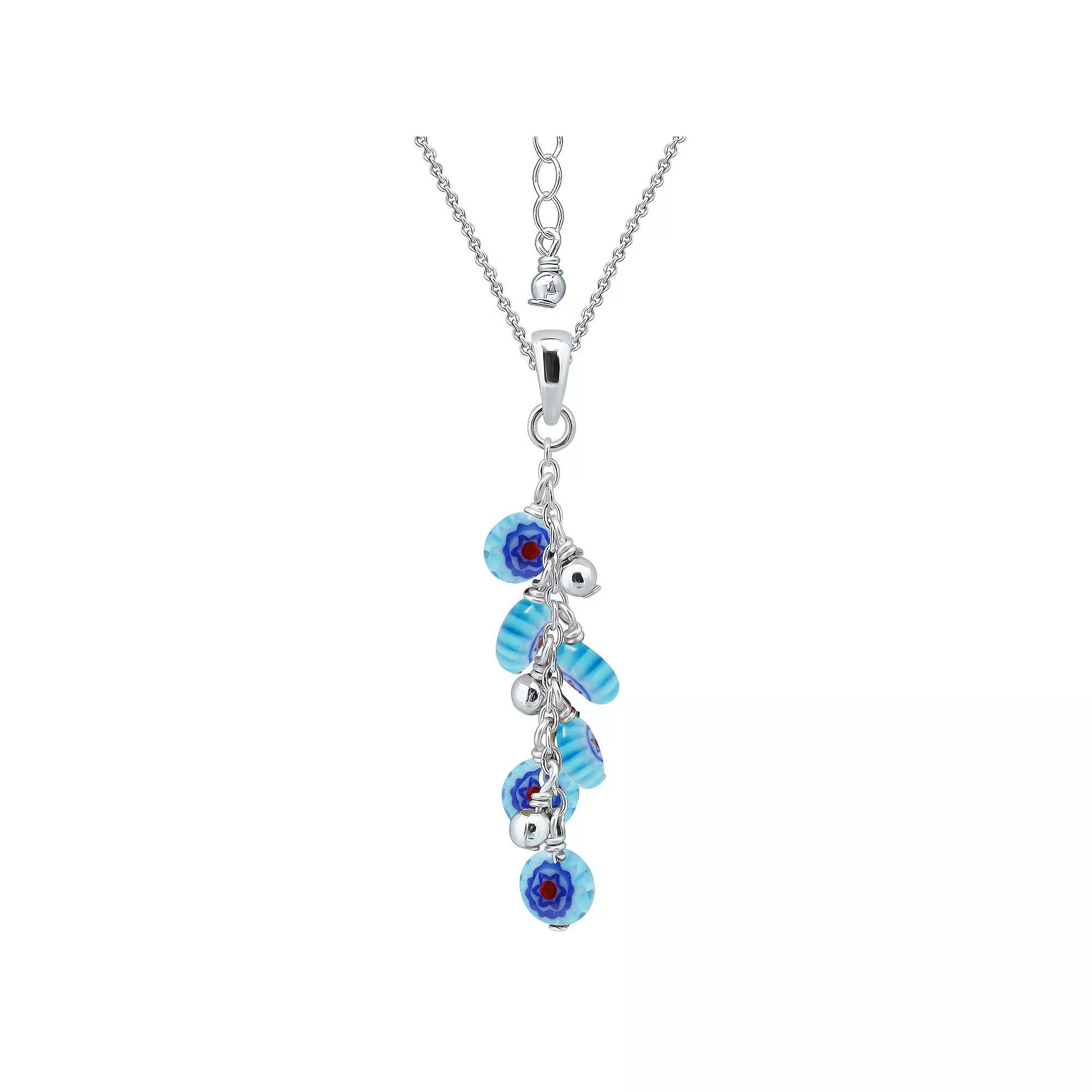 Aleure Precioso Sterling Silver Glass Bead Linear Drop Pendant Necklace, Women's, Size: 18", Blue Product Image