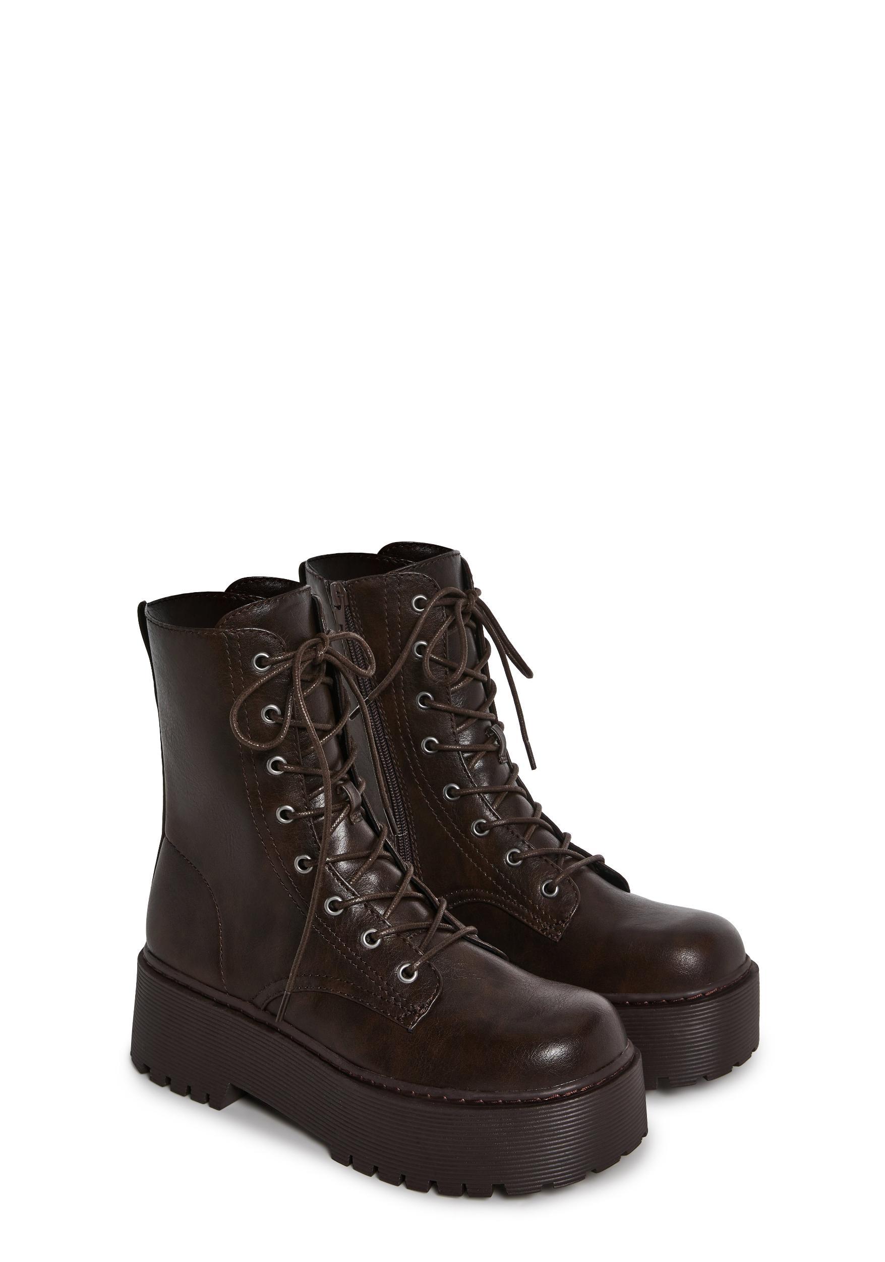 Vegan Leather Combat Boots Current Mood - Brown Product Image