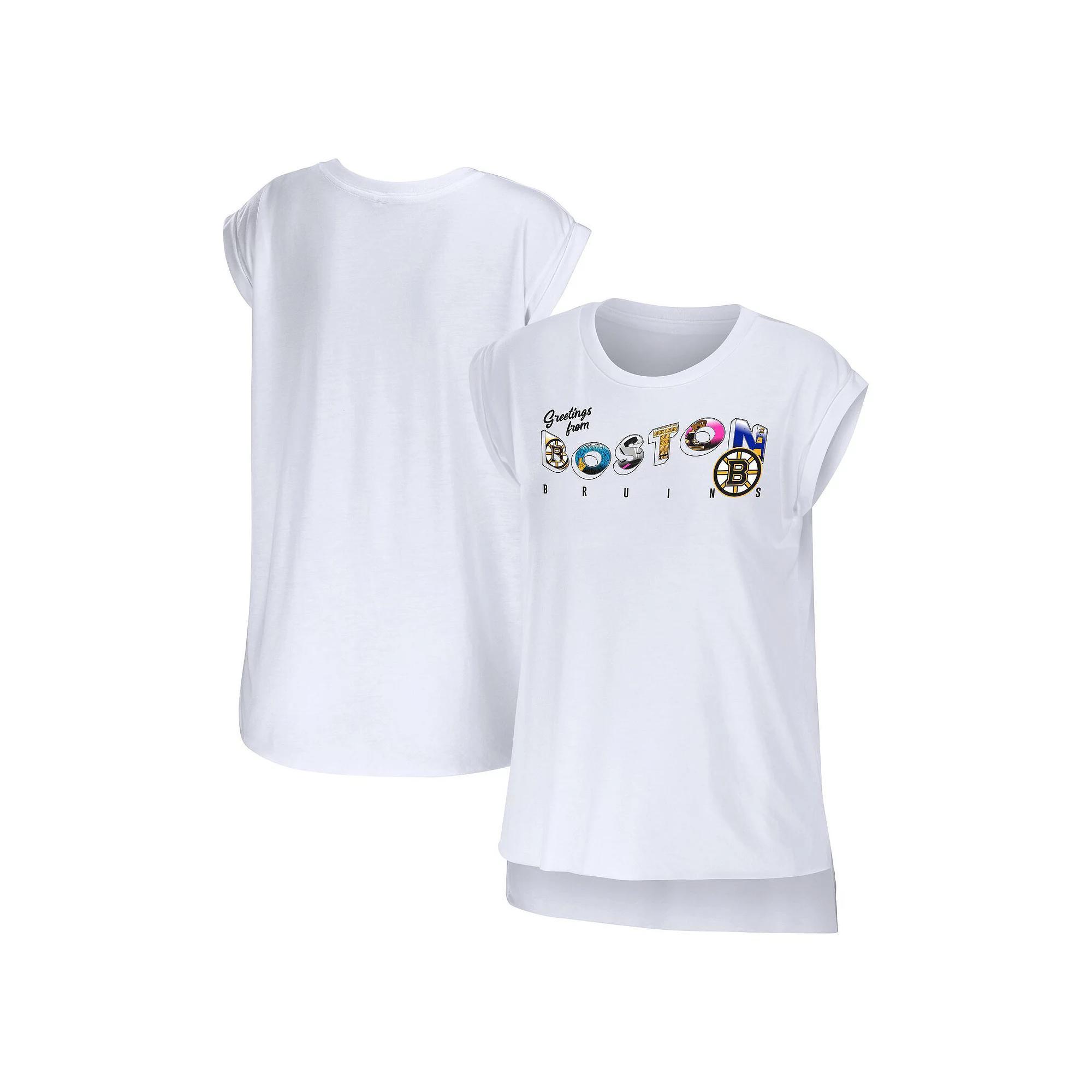 Women's WEAR by Erin Andrews White Montreal Canadiens Greetings From Muscle T-Shirt, Size: XL, Cnd White Product Image