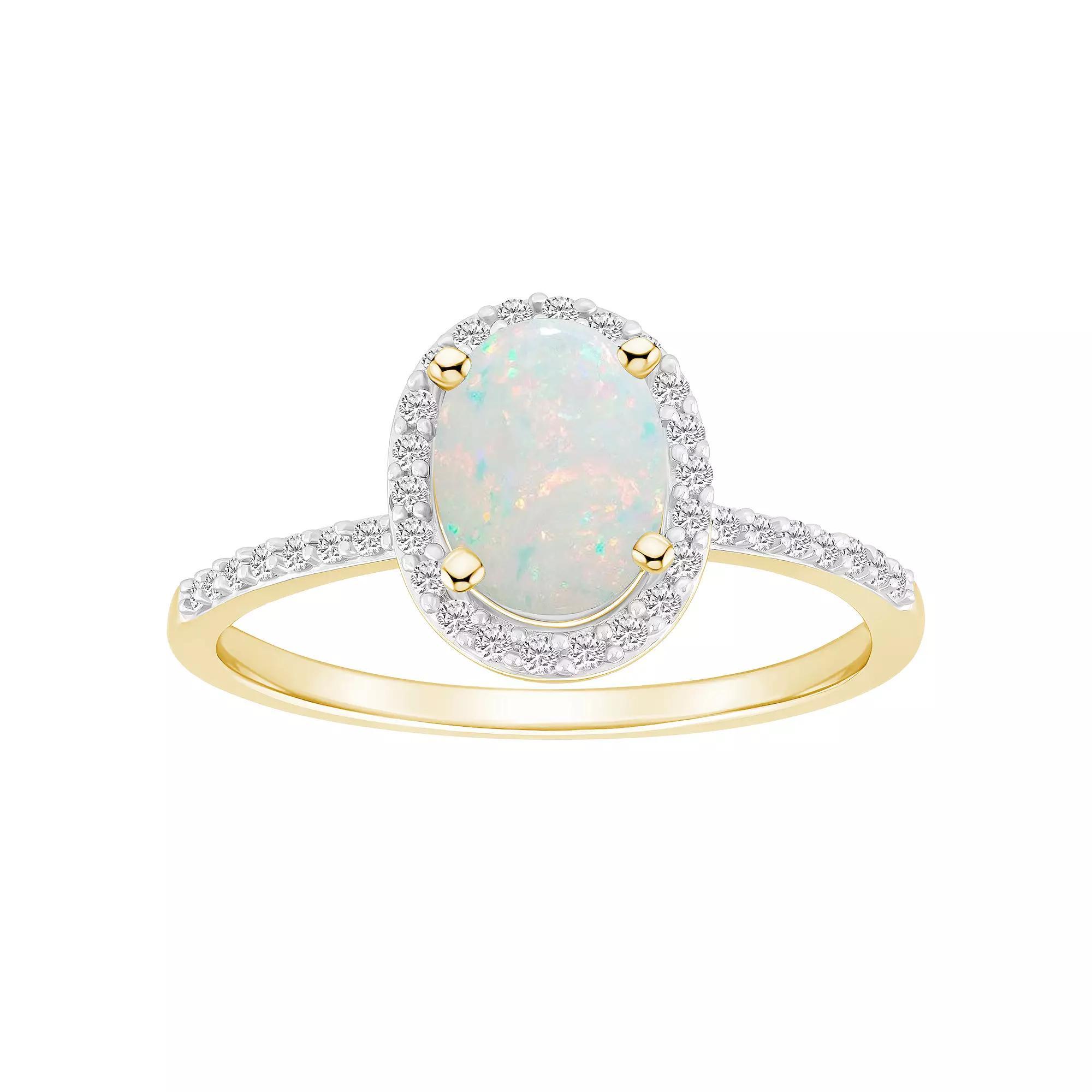 Celebration Gems 10k Gold 8 mm x 6 mm Oval Gemstone & Lab-Created White Sapphire Halo Ring, Women's, Size: 9 Product Image
