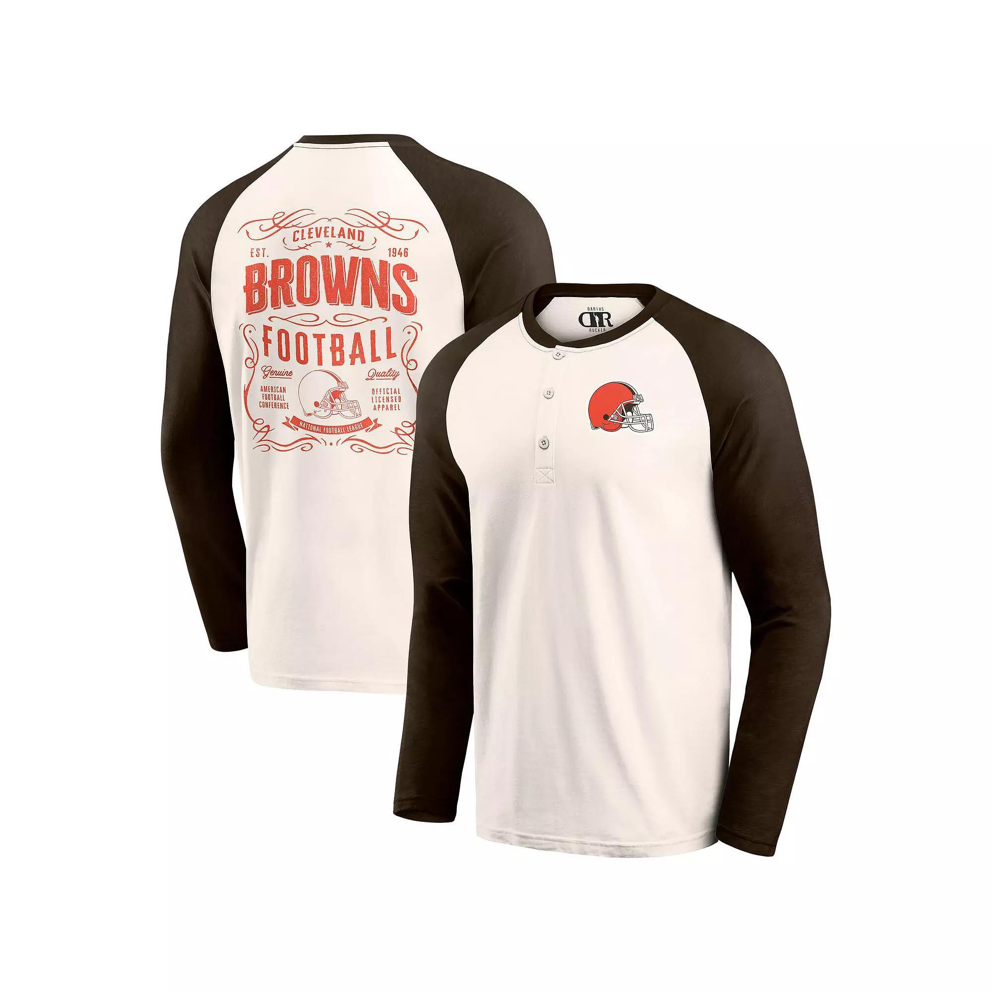 Men's Darius Rucker Collection by Fanatics Cream/Brown Cleveland Browns Raglan Henley T-Shirt, Size: 2XL, Beige Product Image