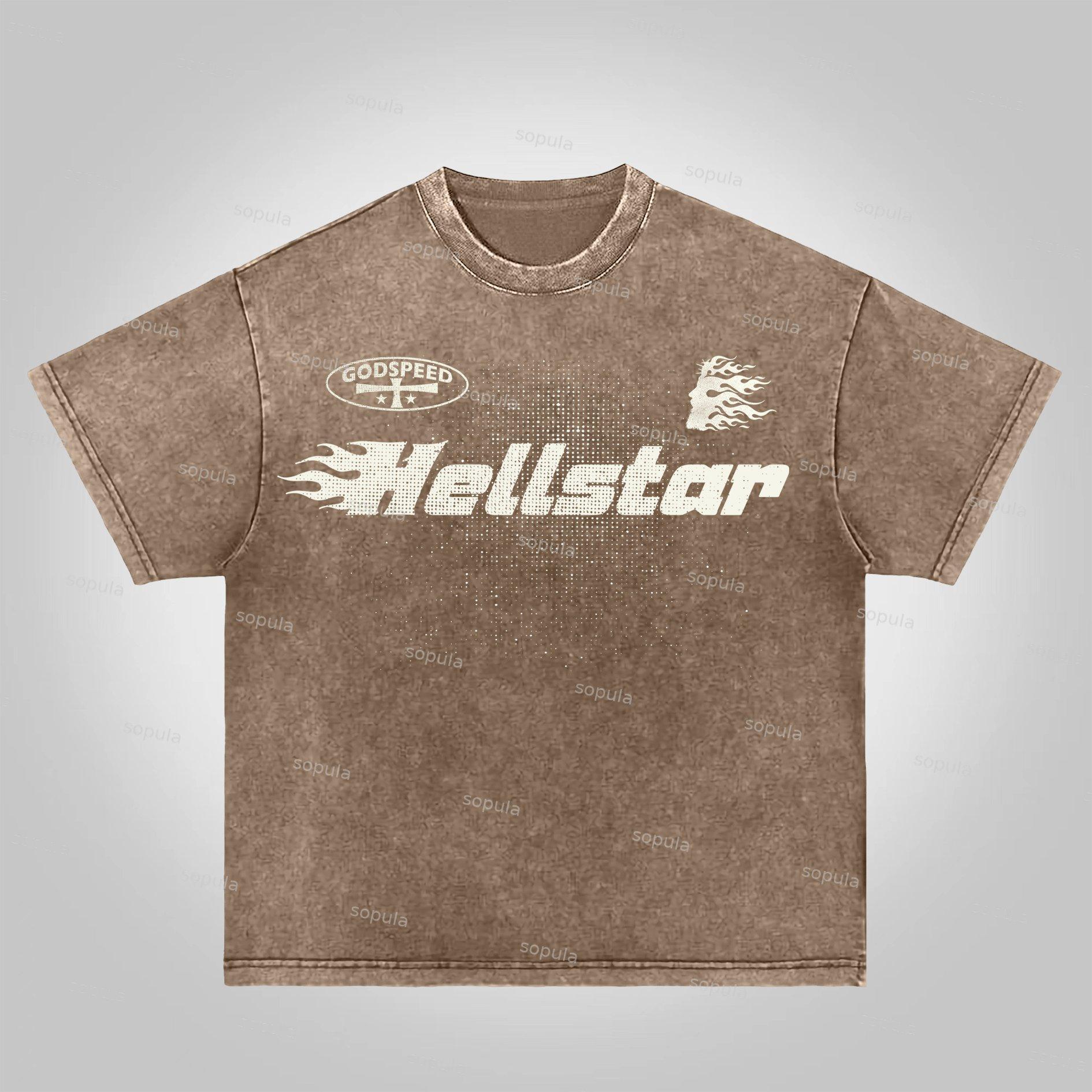 Fashionable Retro Flame Jesus Silhouette Network Acid Wash T-shirt Product Image