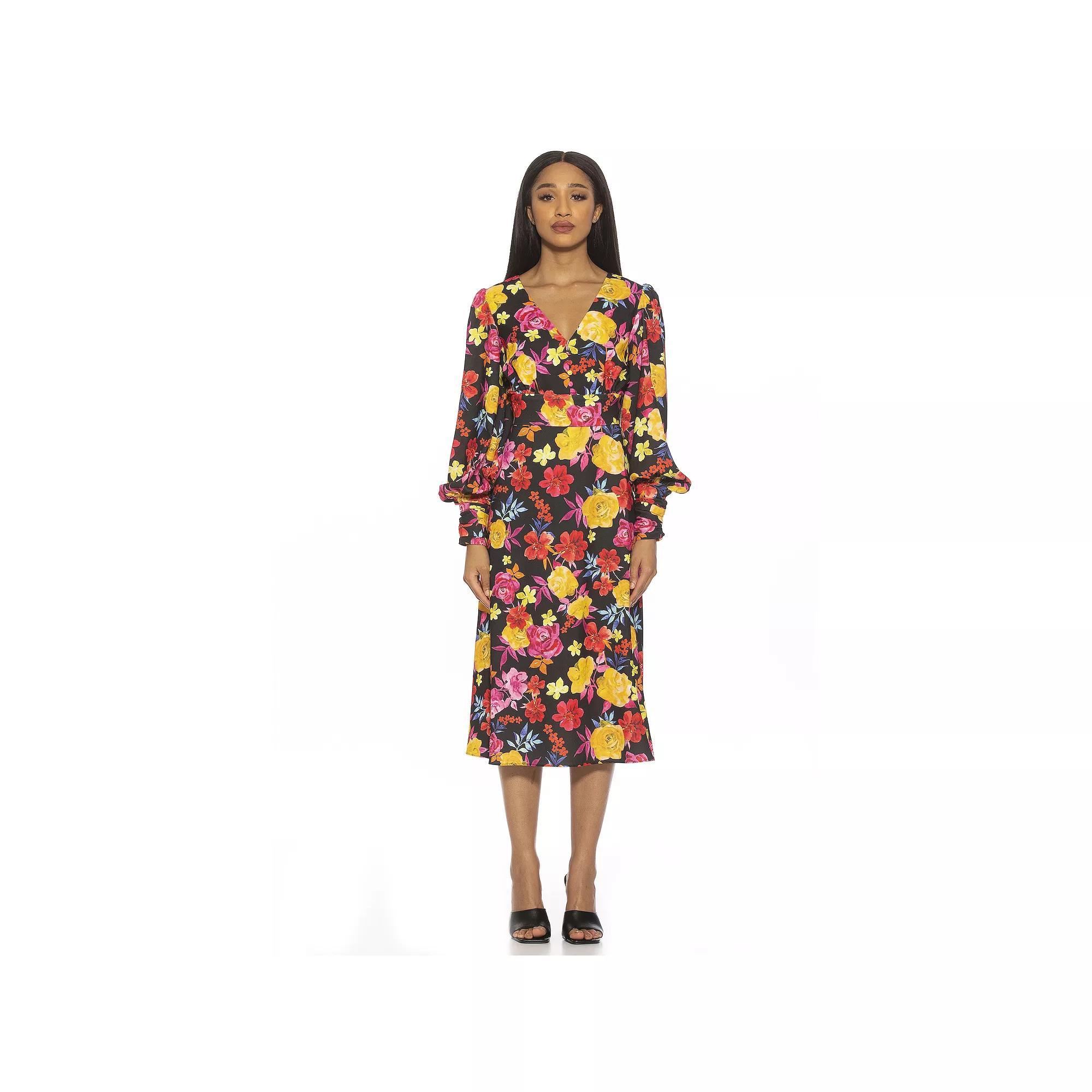 Women's ALEXIA ADMOR Daria Sweetheart Blouson Sleeves Midi Dress, Size: 8, Black Floral Product Image