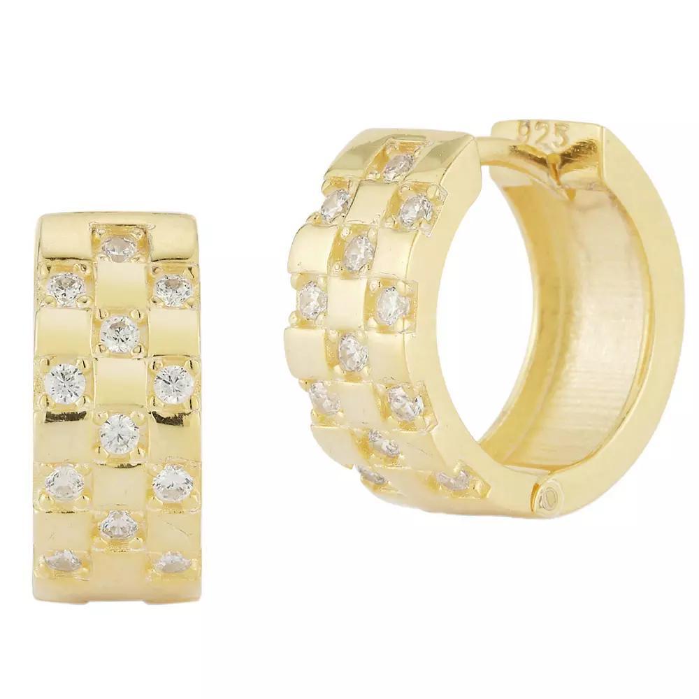 Sunkissed Sterling 14k Gold Over Cubic Zirconia Checkered Huggie Earrings, Women's, Yellow Gold Tone Product Image