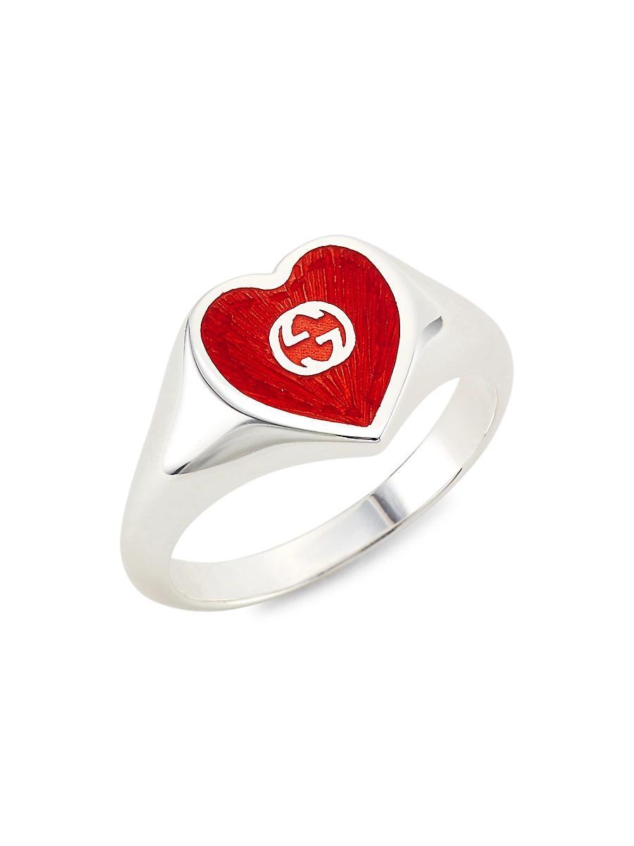 Sterling Silver Interlocking G Heart Enamel Ring Product Image