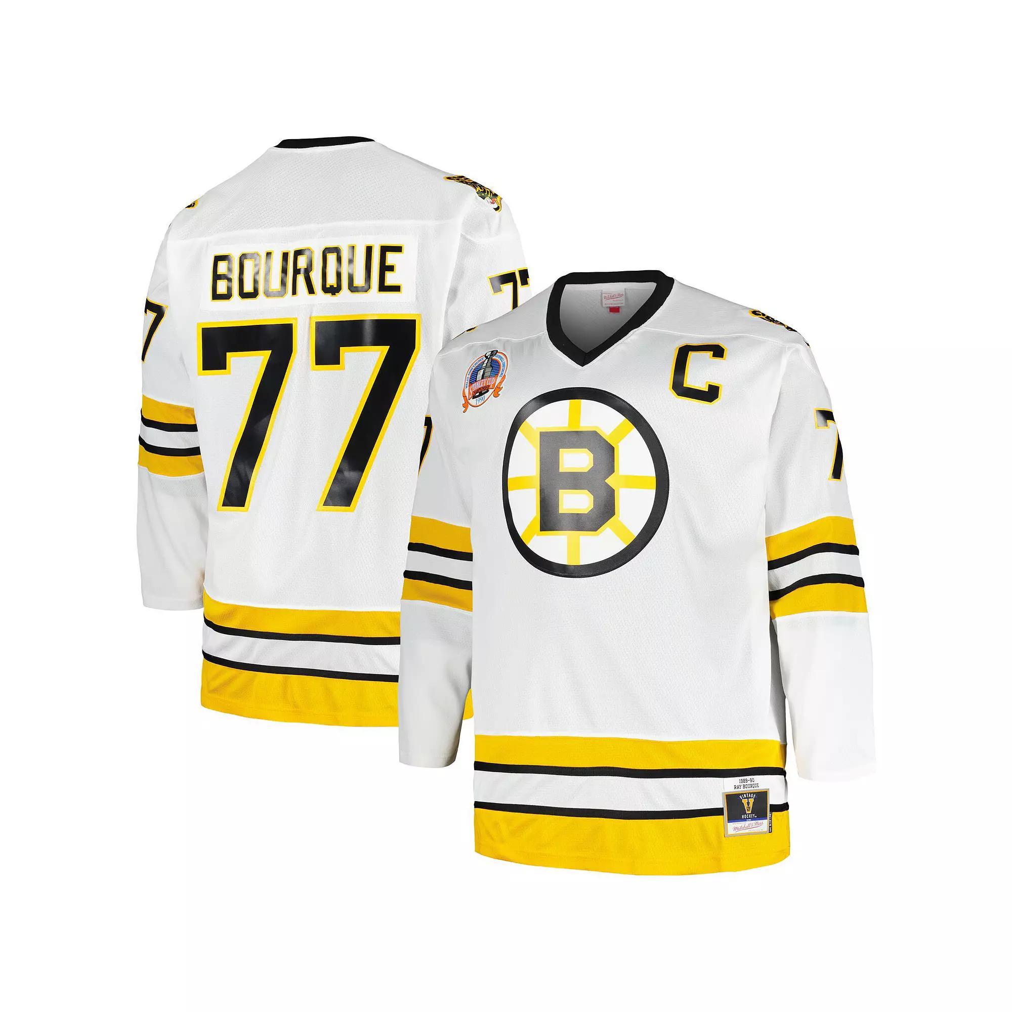 Men's Mitchell & Ness Ray Bourque White Boston Bruins Big & Tall Captain Patch Blue Line Player Jersey, Size: 3XLT Product Image