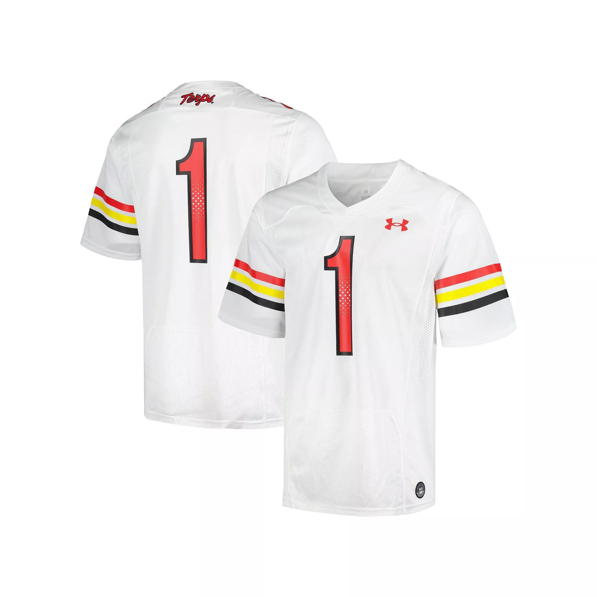 Men's Under Armour #1 White Maryland Terrapins Replica Football Jersey, Size: Small Product Image