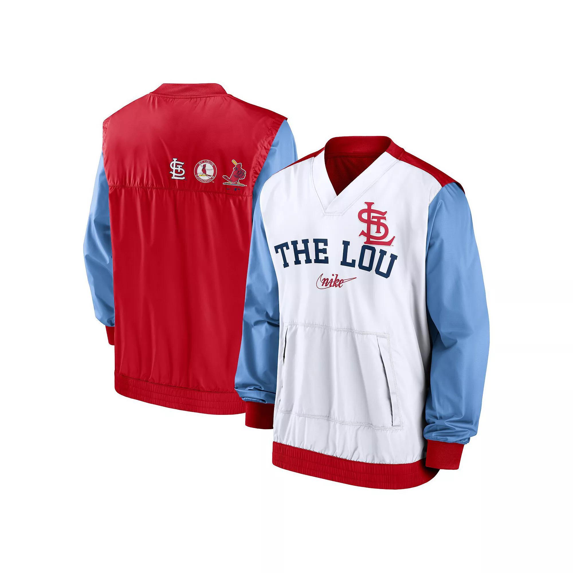 Men's Nike White/Red St. Louis Cardinals Rewind Warmup V-Neck Pullover Jacket, Size: Large Product Image