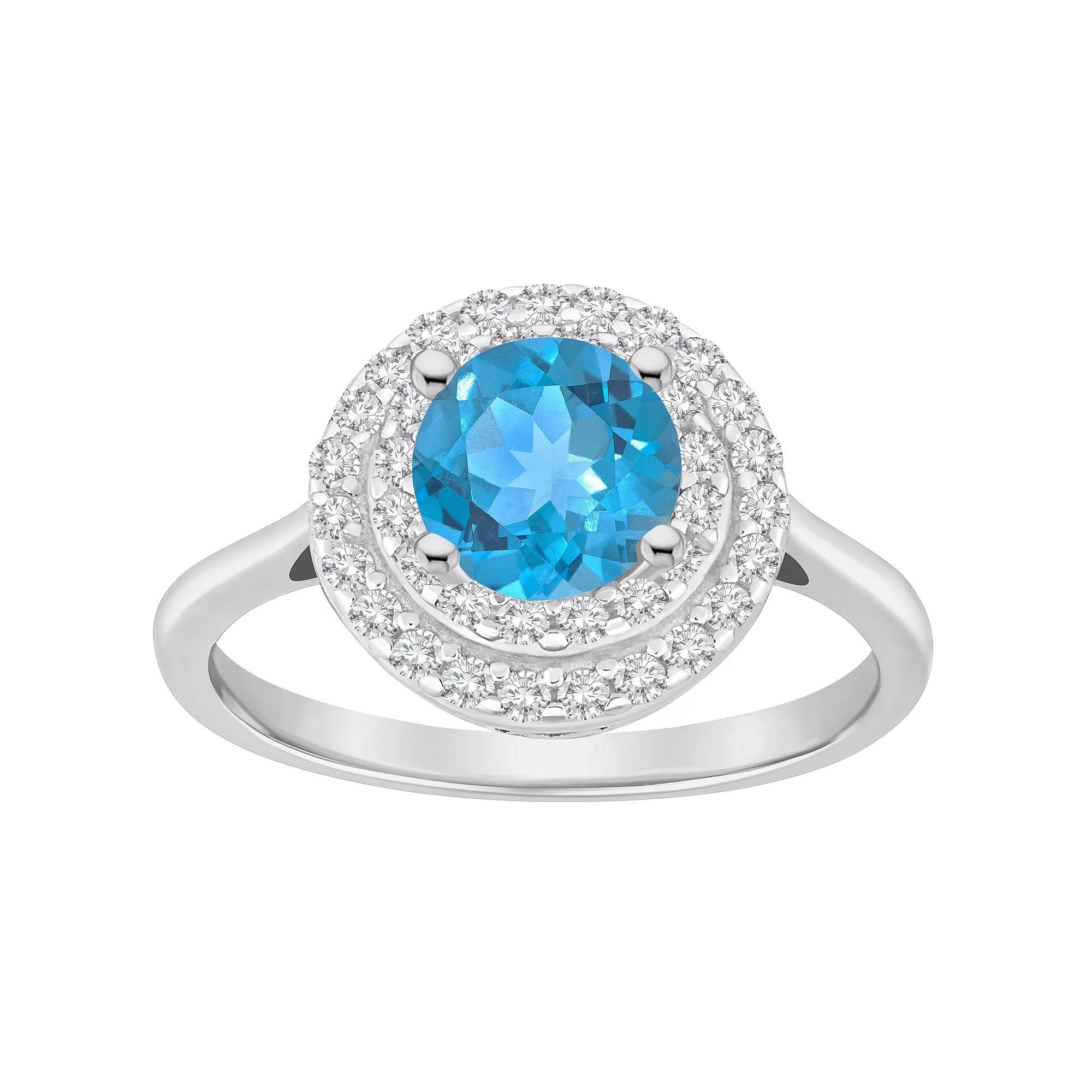 Celebration Gems Sterling Silver Round-Cut Garnet & White Topaz Double Halo Ring, Women's, Size: 7 Product Image