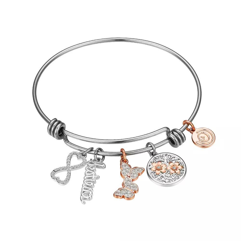 Love This Life Two-Tone Crystal Besties, Butterfly, Flower, & Infinity Charm Bangle Bracelet, Women's, Two Tone Product Image