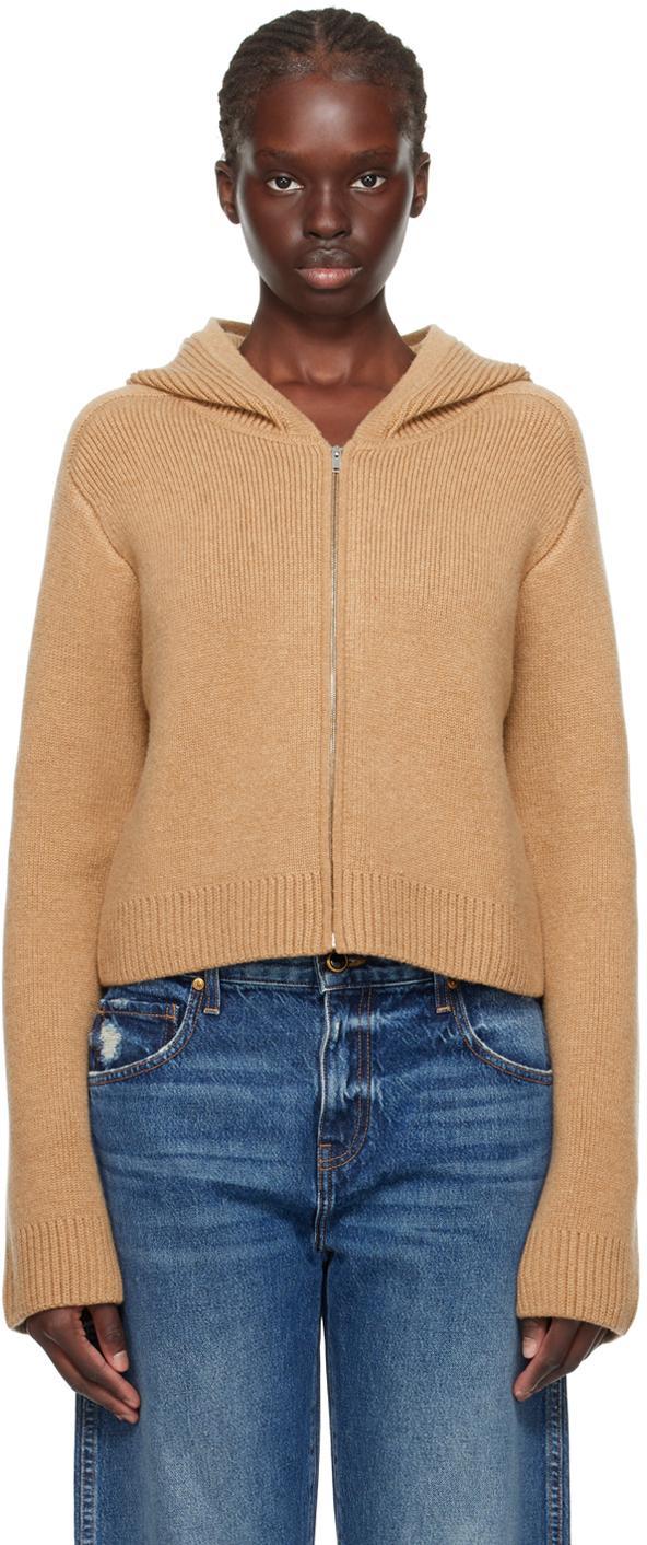 KHAITE Winston Cashmere Crop Zip-up Hoodie In Brown Product Image
