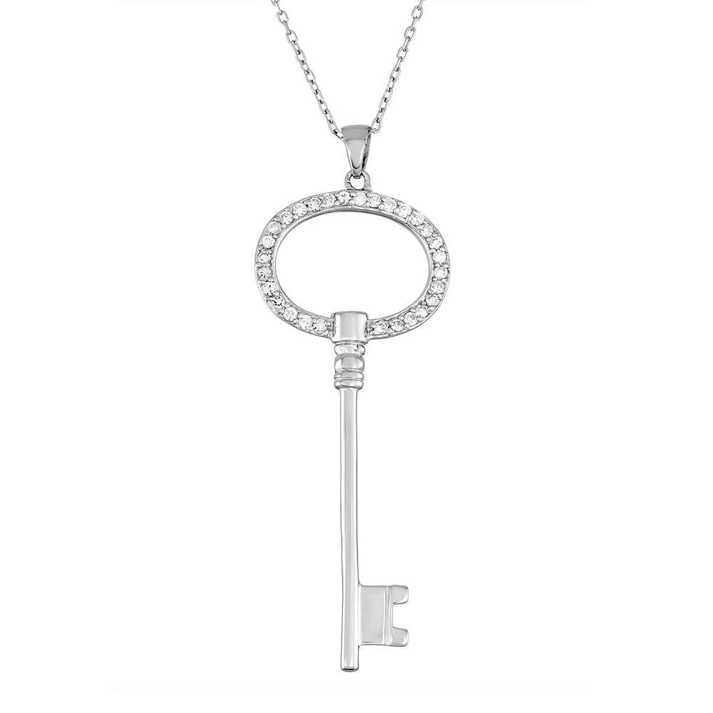 Sterling Silver Cubic Zirconia Key Pendant Necklace, Women's, Size: 18", White Product Image