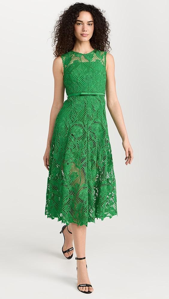 Self Portrait Green Lace Sleeveless Midi Dress | Shopbop Product Image