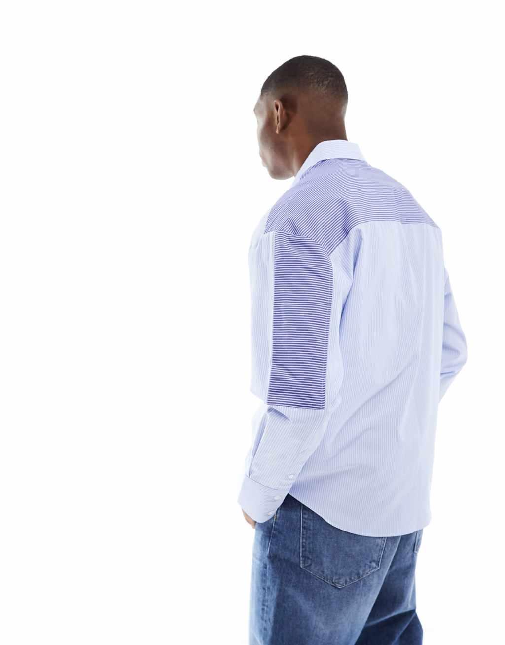 ASOS DESIGN 90s oversized shirt in blue workwear stripe  Product Image