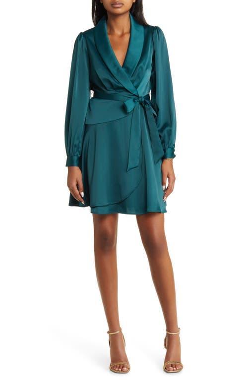 Vince Camuto Crepe Back Satin Long Sleeve Faux Wrap Dress Fit-and-Flare with Self Sash (Hunter) Women's Clothing Product Image