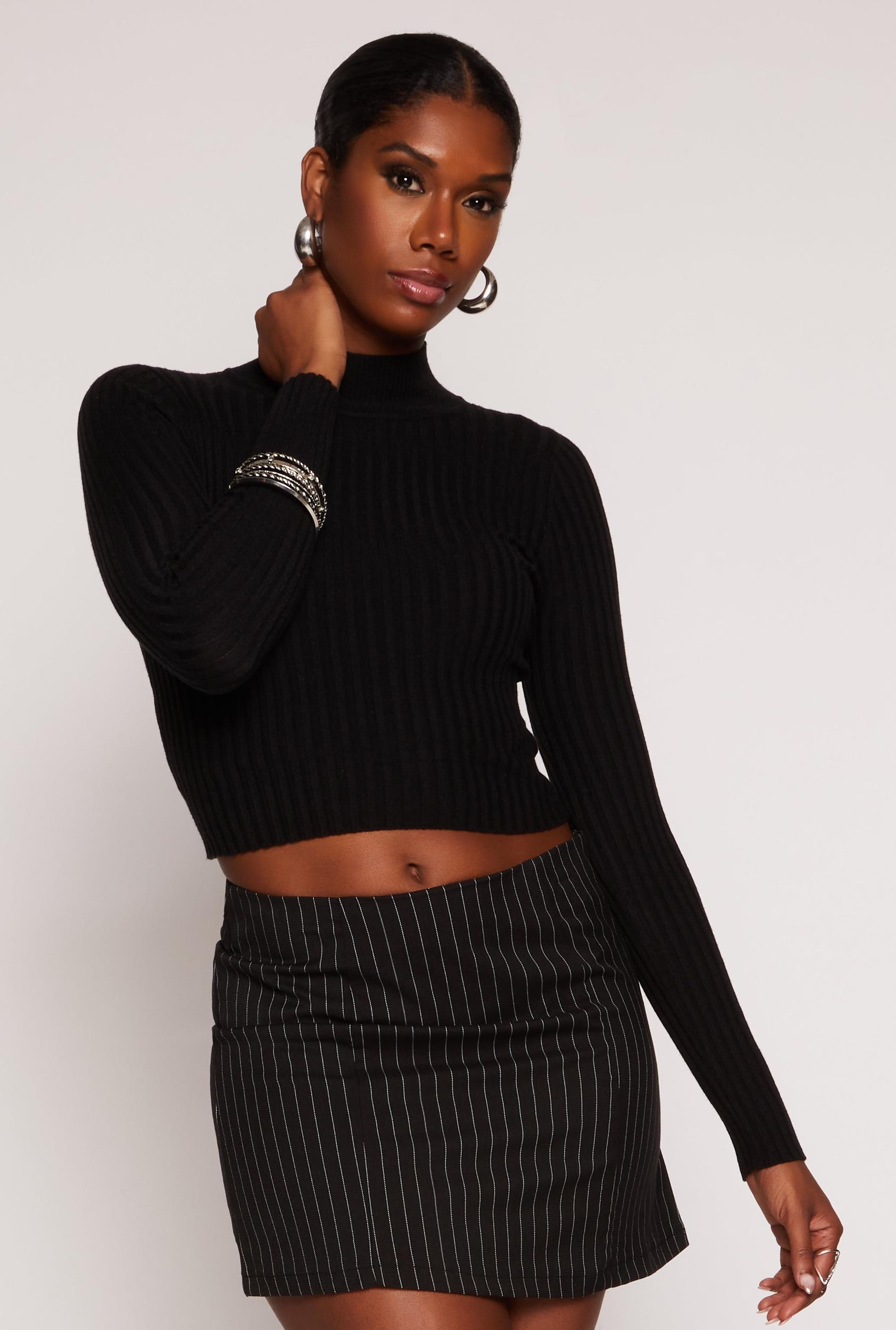 Womens Ribbed Knit Mock Neck Cropped Sweater Product Image