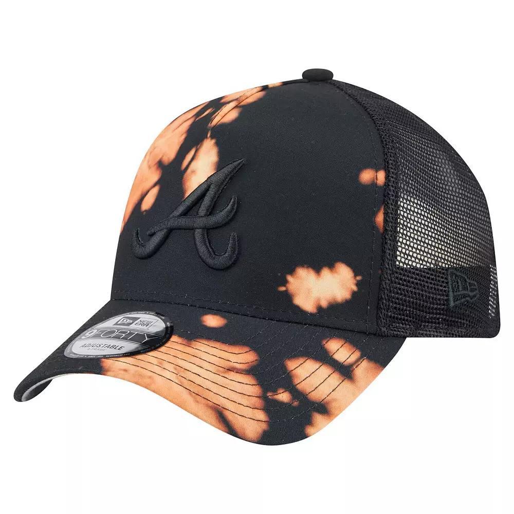 Men's New Era  Black Atlanta Braves Bleached A-Frame 9FORTY Adjustable Hat Product Image