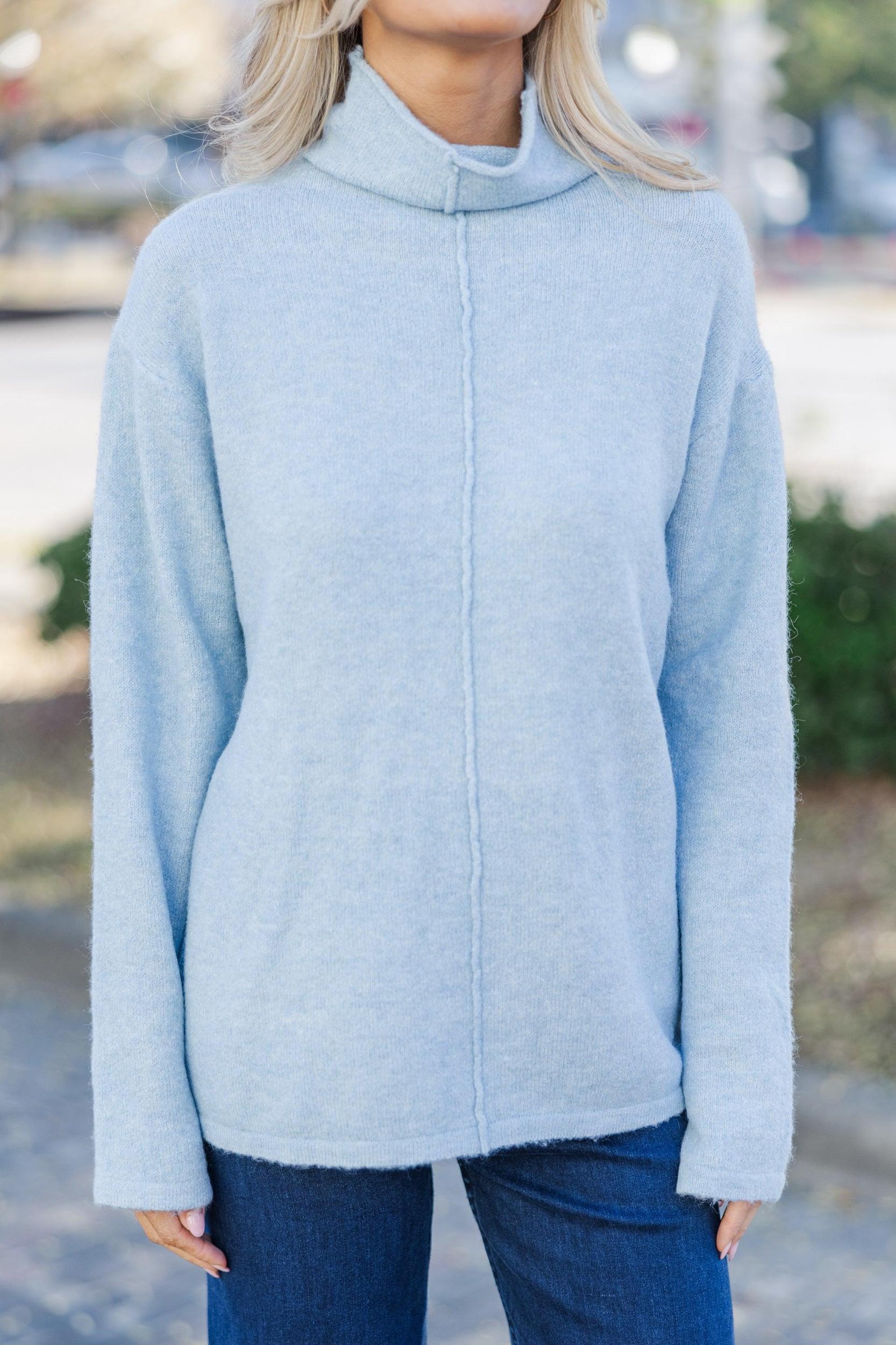 Hear It All Light Blue Mock Neck Sweater Female Product Image