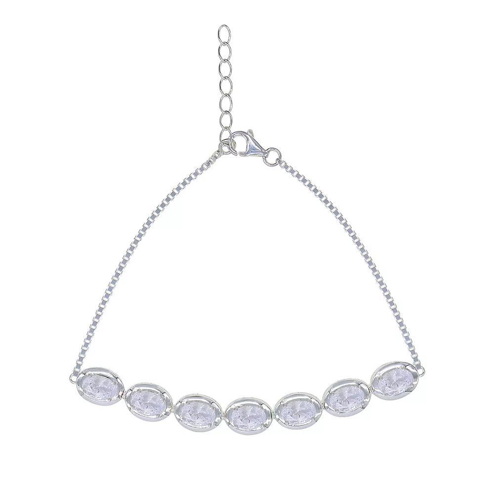 Argento Forte Sterling Silver Oval Cubic Zirconia Chain Bracelet, Women's, Size: 7" Product Image