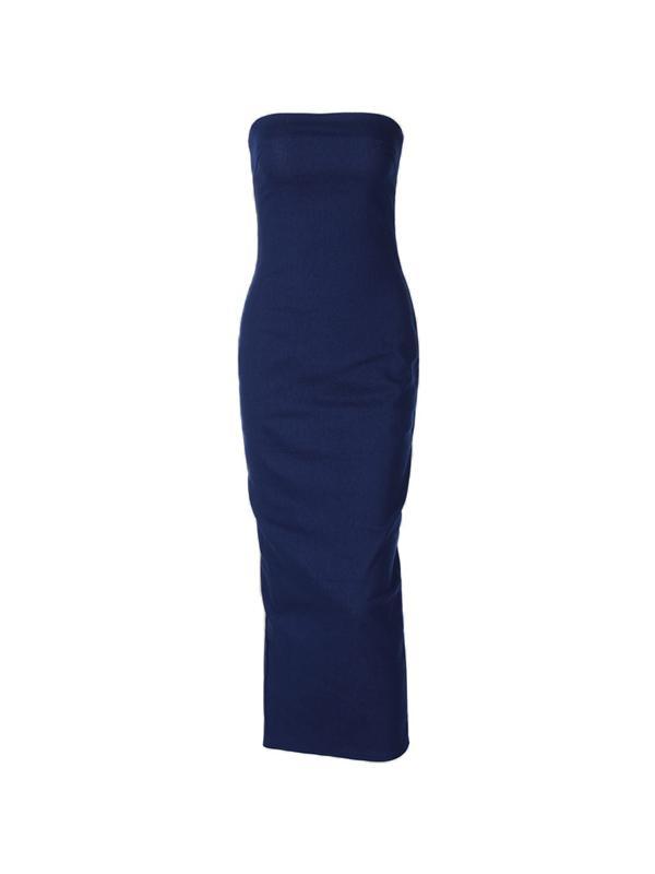 Bandeau Split Denim Bodycon Maxi Dress Product Image
