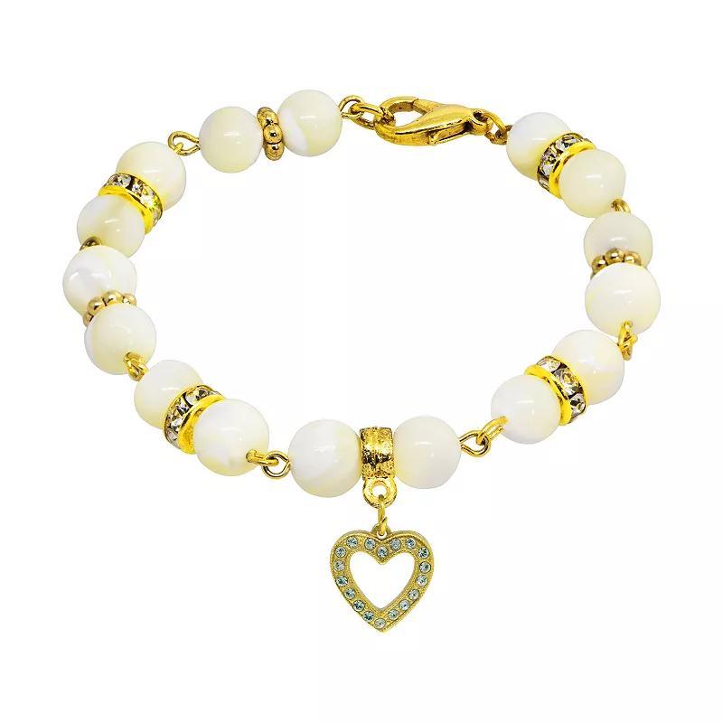 1928 Gold Tone Mother-of-Pearl & Simulated Crystal Birthstone Heart Bracelet, Womens, September Product Image