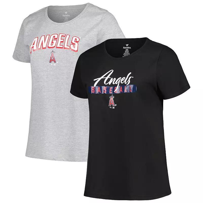 Women's Profile Black/Heather Gray Los Angeles Angels Plus Size T-Shirt Combo Pack, Size: 2XL Product Image