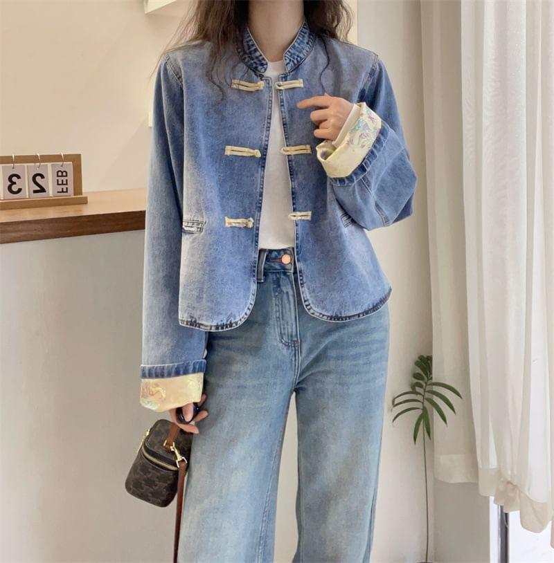 Frog Buttoned Washed Denim Jacket Product Image