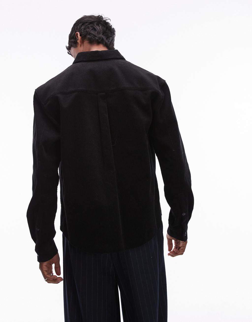 Topman mini cord oversized shirt in black Product Image
