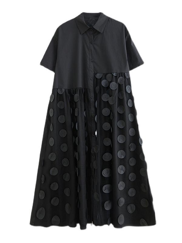 Original Casual Loose Polka-Dot Split-Joint Midi Shirt Dress Product Image