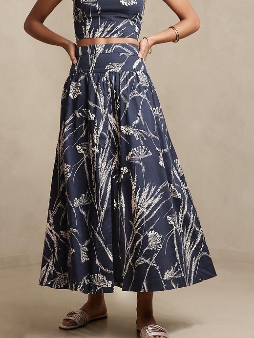 Linen-Blend Shirred-Front Maxi Skirt Product Image