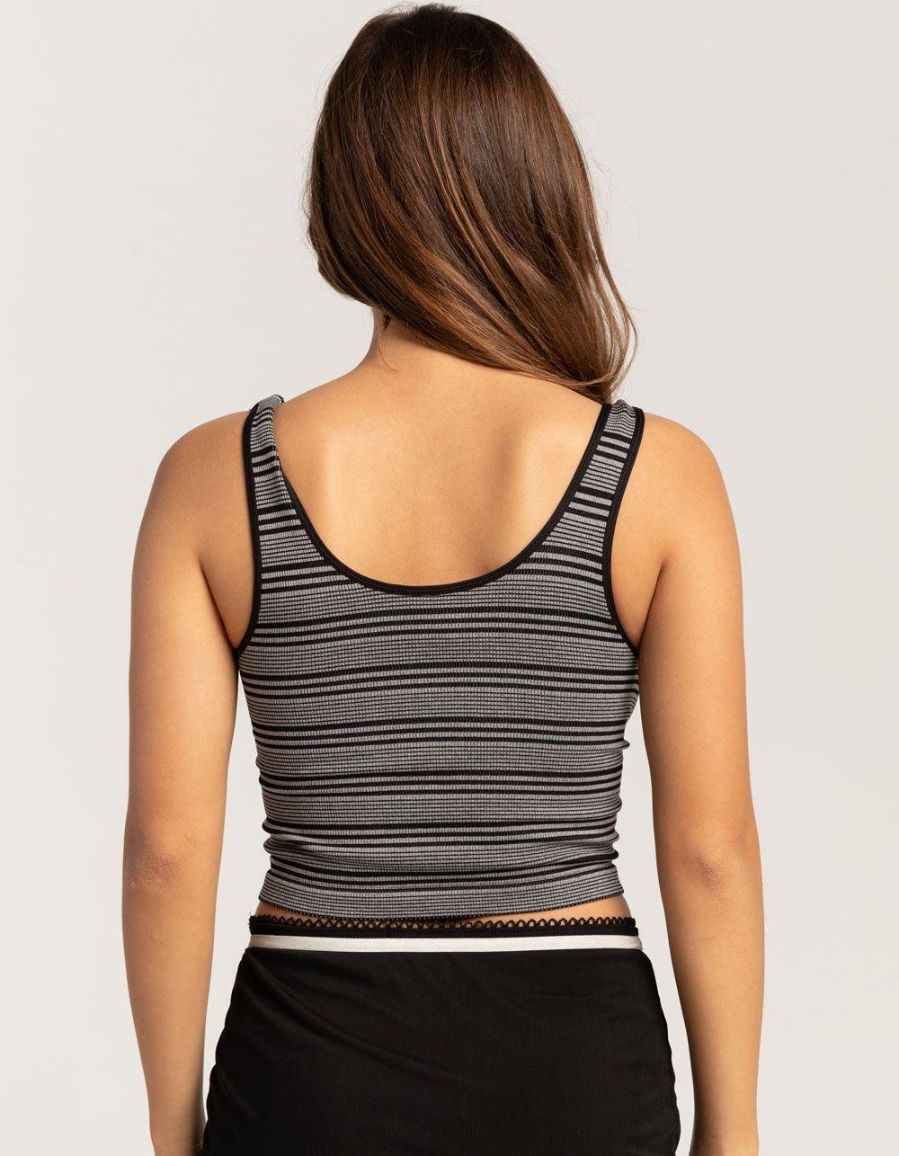 FULL TILT Seamless Striped V-Neck Womens Tank Top - BLACK Product Image