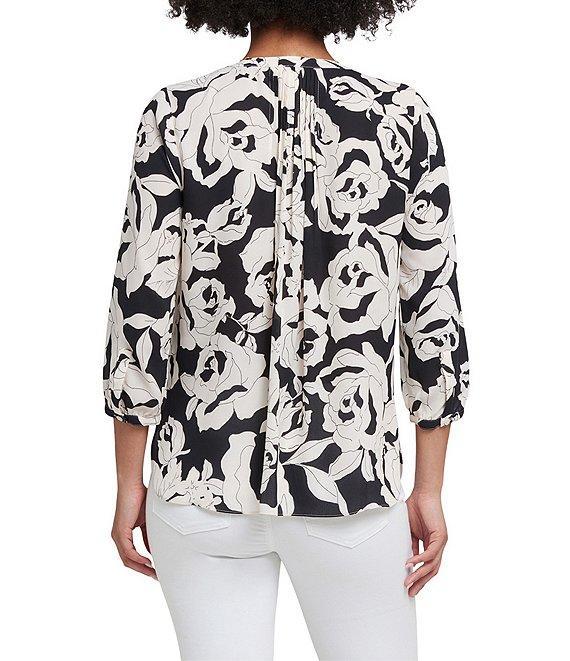 NYDJ Woven Printed Split V-Neck Button Front 3/4 Sleeve Blouse Product Image
