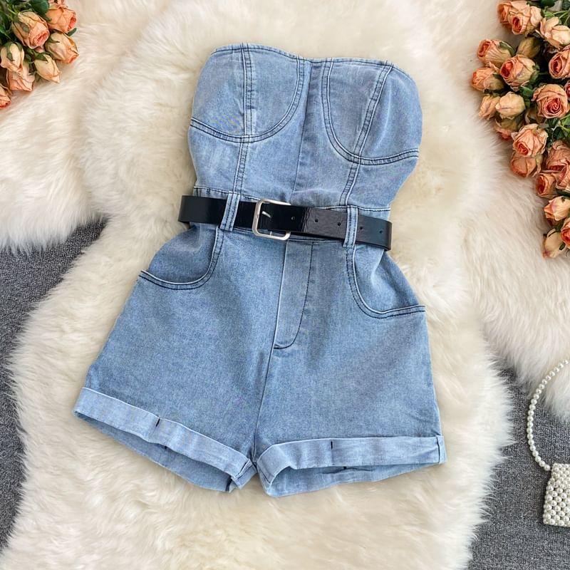 Strapless Denim Romper Product Image