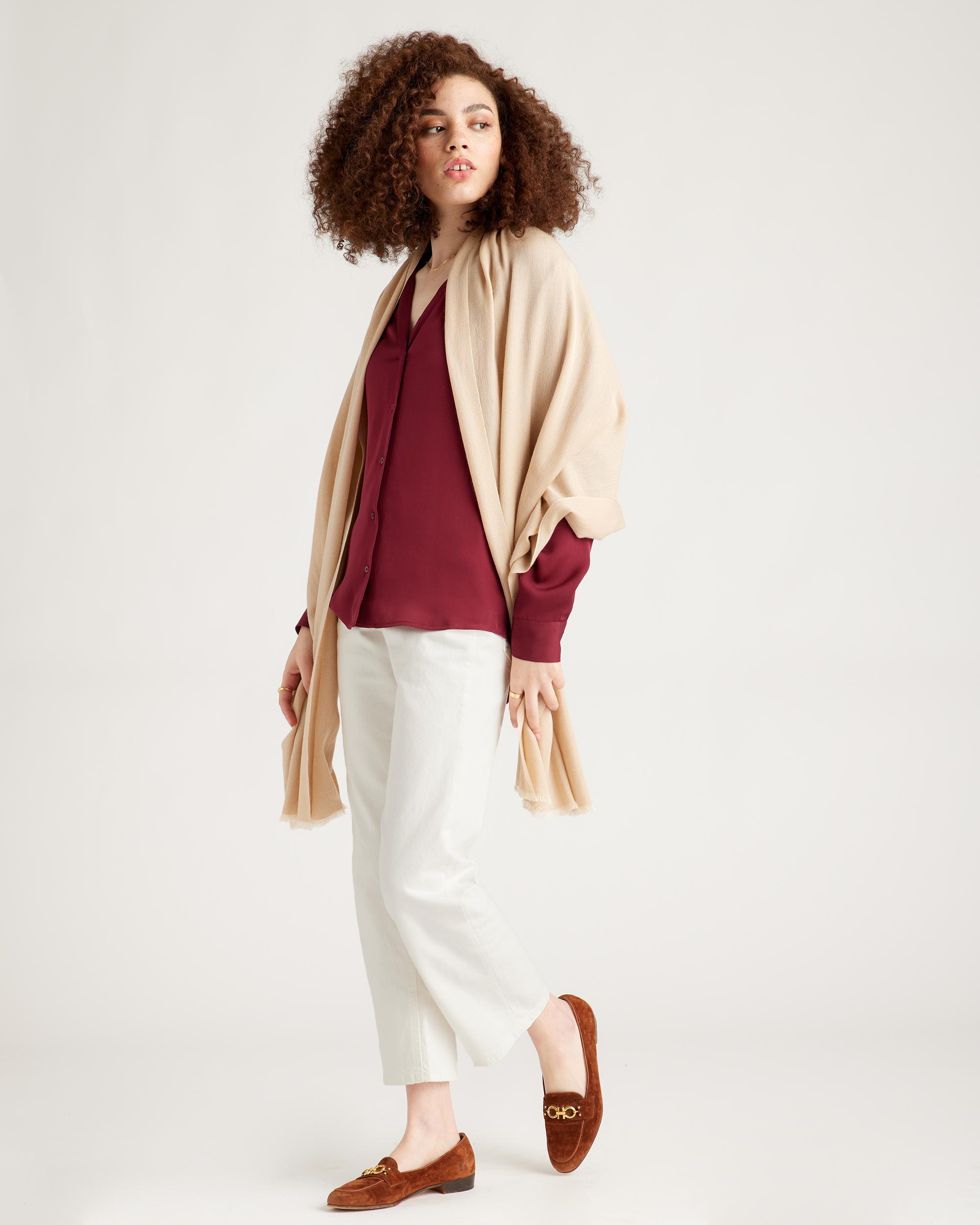 Quince | Women's Featherweight Cashmere Silk Frayed Edge Scarf Product Image