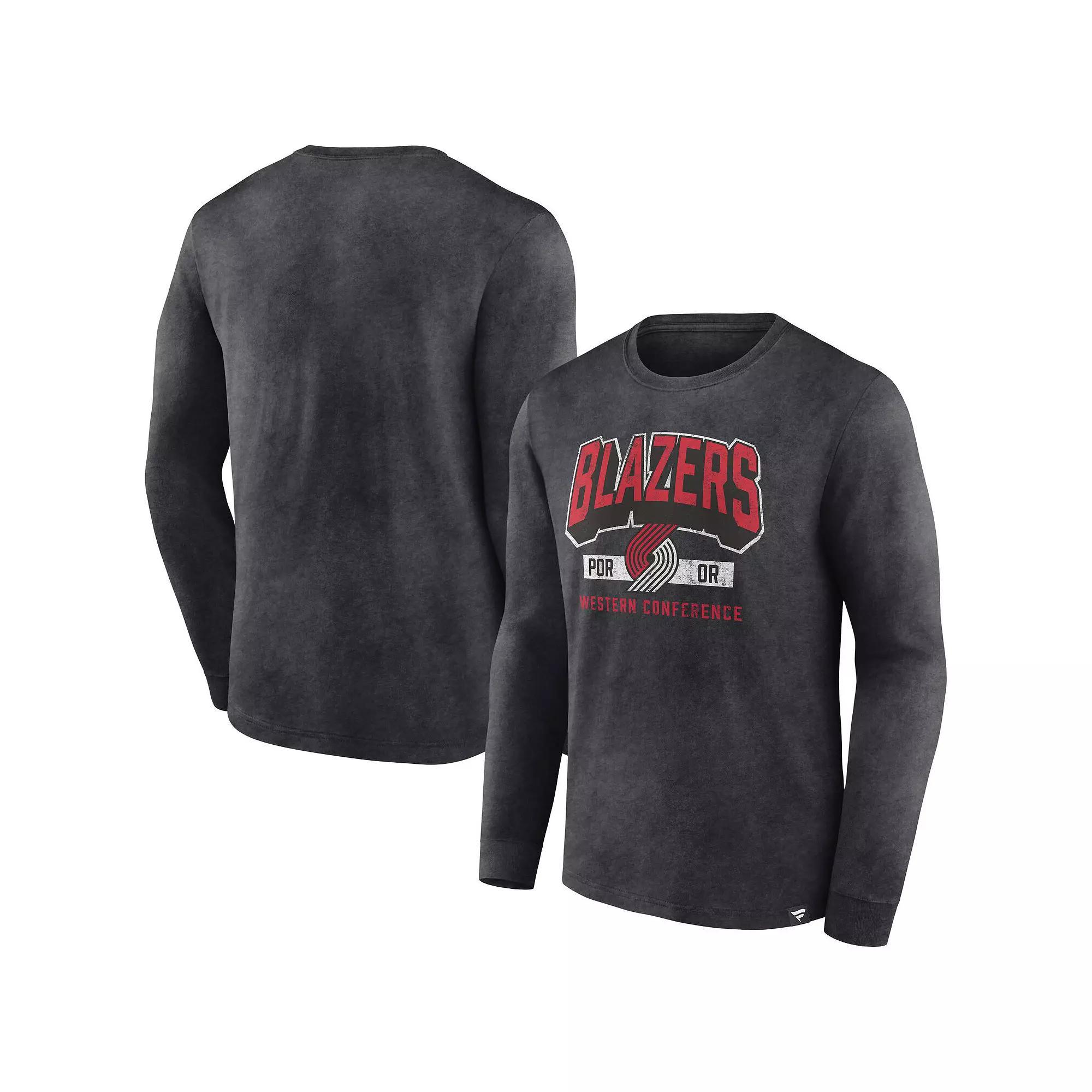 Men's Fanatics Branded Heather Charcoal Charlotte Hornets Front Court Press Snow Wash Long Sleeve T-Shirt, Size: 4XL, Chr Charco Product Image
