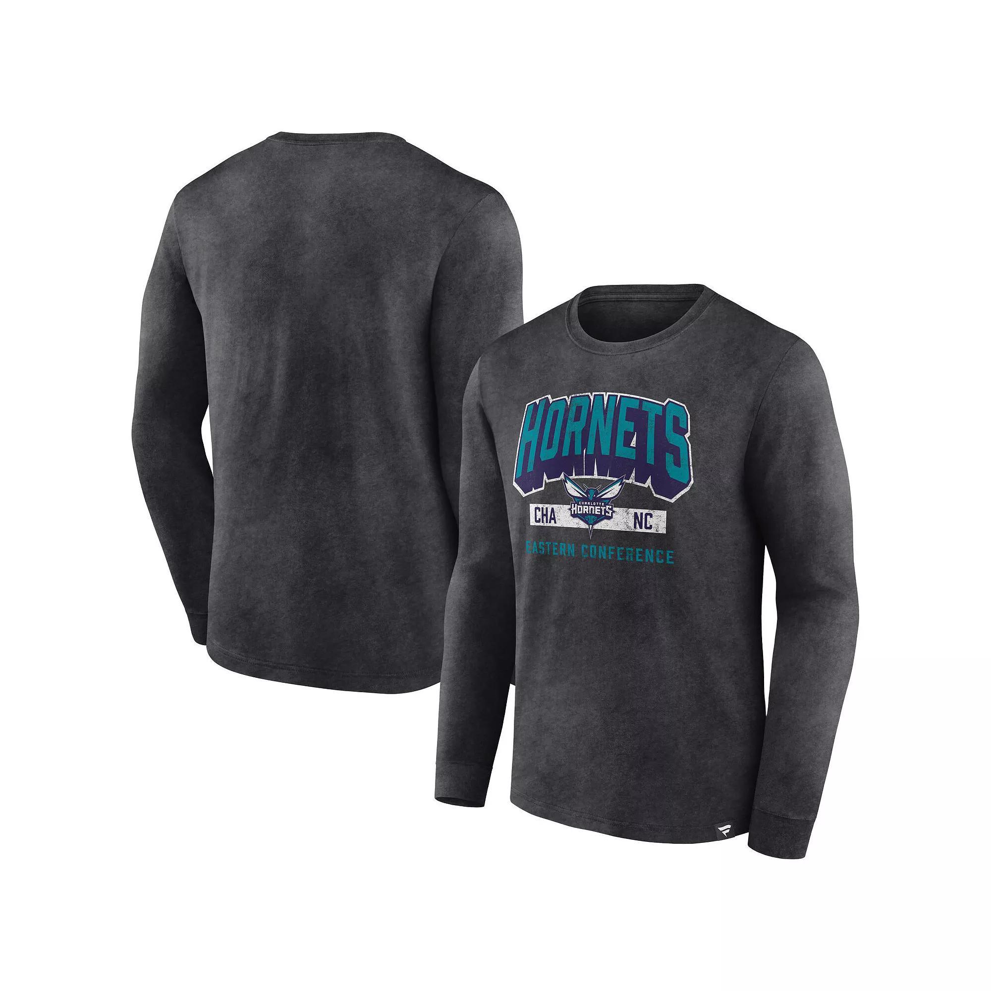 Men's Fanatics Branded Heather Charcoal Charlotte Hornets Front Court Press Snow Wash Long Sleeve T-Shirt, Size: 4XL, Chr Charco Product Image