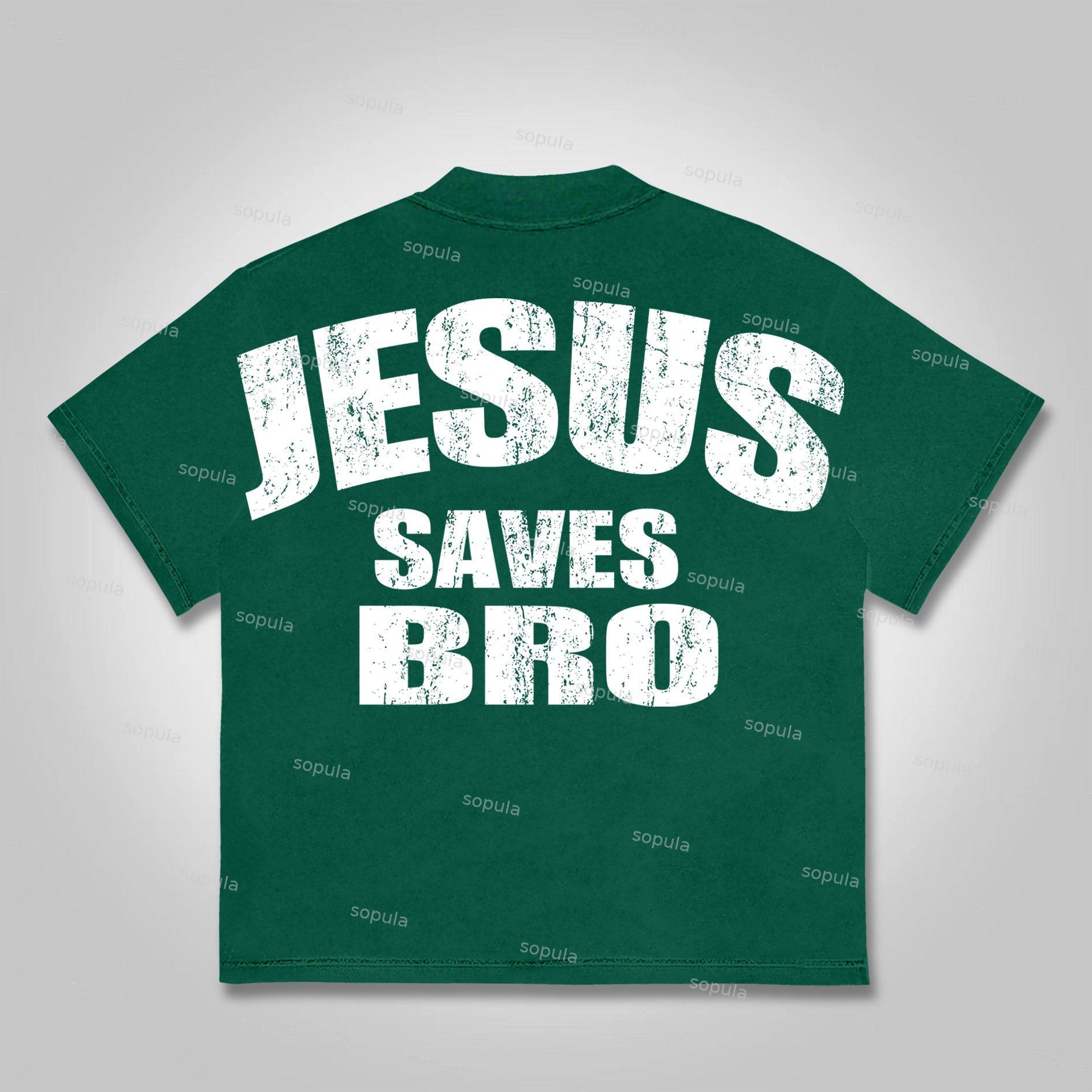 Sopula Vintage Jesus Saves Bro Graphics Print Cotton T-shirt Product Image