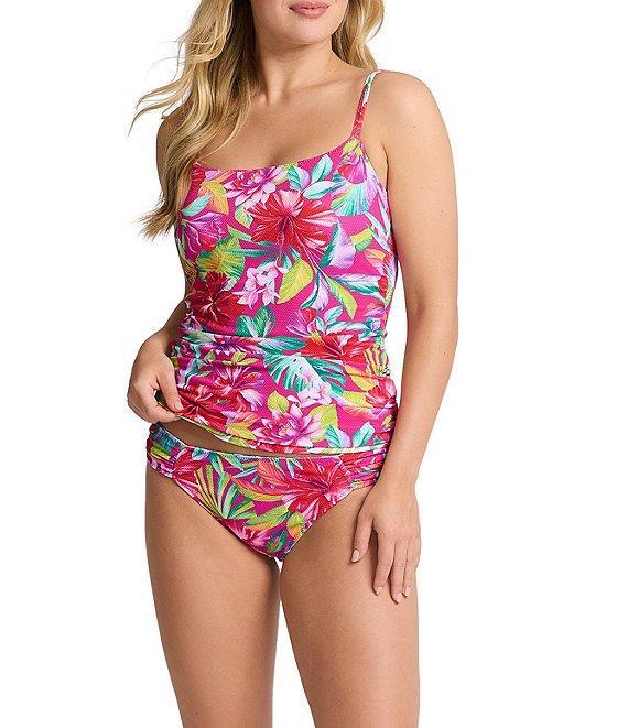 Tommy Bahama Island Cays Fiesta Floral Print Textured Side Shirred Reversible Hipster Swim Bottom Product Image
