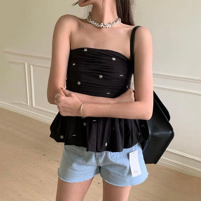 Floral Embroidered Peplum Tube Top Product Image