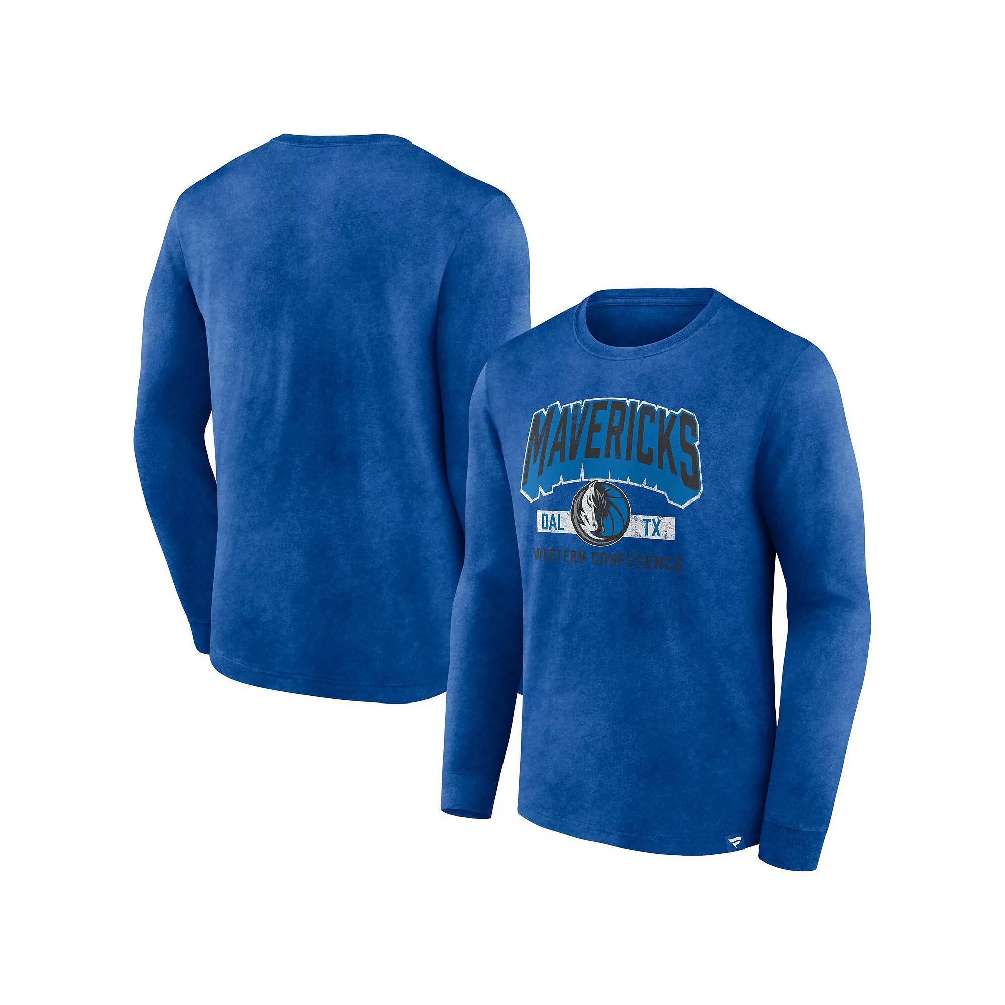 Men's Fanatics Branded Heather Royal Dallas Mavericks Front Court Press Snow Wash Long Sleeve T-Shirt, Size: Small, Blue Product Image