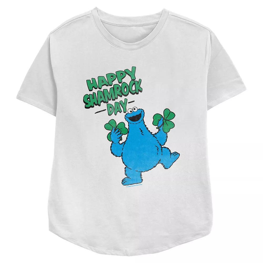 Women's PBS Kids Sesame Street Cookie Monster Happy Shamrock Day Relaxed Fit Graphic Tee, Size: XL, White Product Image